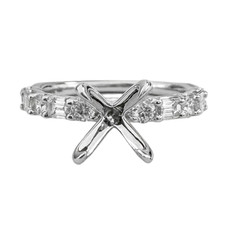 14K White Gold - 0.80ct -  Fancy Emerald & Round Cut Diamond Shared Prong Engagement Ring Setting