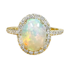 14K YELLOW GOLD  - ETHIOPIAN OVAL CUT OPAL & DIAMOND HALO FASHION RING