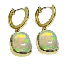 14K Yellow Gold - 3.00ct - Bezel Set Dangling Opal Earrings