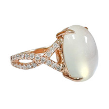 14K Rose Gold - 6.3ct - Oval Cut Moonstone & Diamond Fashion Ring (0.30ct)