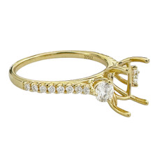 14K Yellow Gold - Modern Three Stone Diamond Engagement Ring Setting (0.39ct)