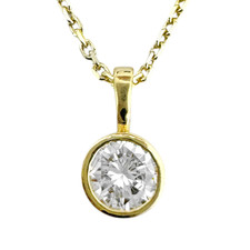 14K Yellow Gold - 0.35ct - EWJ Round Diamond Bezel Set Pendant & Chain