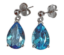 14K White Gold - 12x8 - Pear Cut Three Prong Dangling Earrings