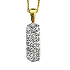 14K Yellow Gold - 0.59ct - Round Diamond Three Row Vertical Bar Necklace