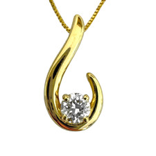 14K Yellow Gold - 0.30ct - Round Diamond Floating Swirl Pendant & Chain