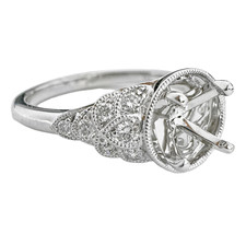 14K White Gold - 0.22ct -  Vintage Art Deco Round Diamond Engagement Ring Setting