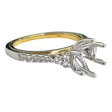 14K WG/YG - 0.21ct - Three Stone Cathedral Style Six Prong Engagement Ring Setting