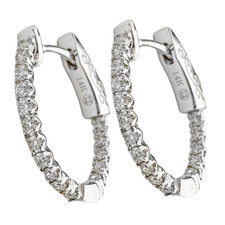 14K White Gold - 0.75ct - Round Diamond Oval Shaped Inside & Out Hoop Earrings