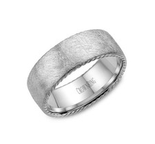 14K WG, 8MM Diamond Brushed Center with Rope Outside Men's Wedding Band