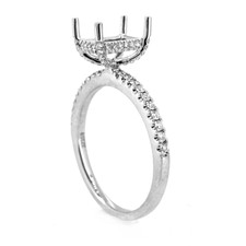 14K White Gold - Emerald Cut Diamond Accented Hidden Halo Diamond Eng Ring Setting (0.20ct)