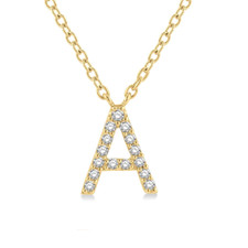14K Yellow Gold - Round Diamond Set Petite Initial Necklace (B)
