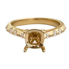 14K Yellow Gold - Round Diamond Flush Set Cathedral Style Dia Eng Ring Setting (0.16ct)
