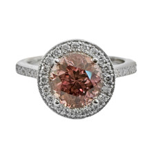 18K White Gold - 2.00ct - Round Peach Garnet Diamond Halo Fashion Ring (0.25ct)