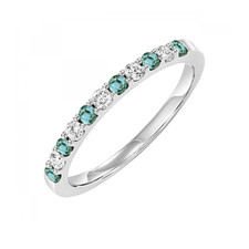 10K White Gold - 0.20ct/0.20ct - Round Diamond & Aquamarine Alternating Band