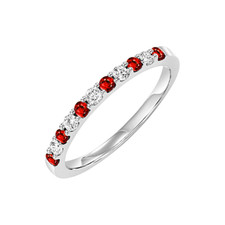 10K White Gold - 0.20ct/0.20ct - Round Diamond & Ruby Alternating Band