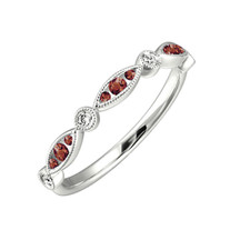 14K White Gold - Vintage Style Garnet & Diamond Bezel Set Stackable Band (0.7ct/.20ct)