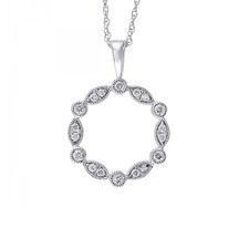 14K White Gold Open Round and Marq Alternating with Milgrain Edge Pendant 1/8ct