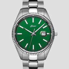 EWJ Signature Time Piece: 43mm Stainless Steel Case, Green Dial, Fluted Bezel and Date Window.