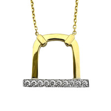 14K Yellow Gold - 0.12ct - Round Diamond Two Toe Bar Link Necklace