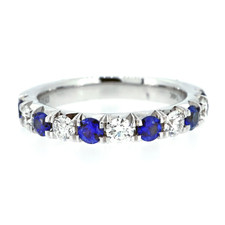 14K WG - Round Blue Sapphire & Diamond Alternating Band (0.72ct/0.45ct)