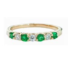 14K Yellow Gold - 0.13ct/0.21ct - Diamond & Emerald Alternating 7 Stone Prong Set Band