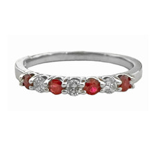 14K White Gold - 0.13ct/0.21ct - Diamond & Ruby Alternating 7 Stone Prong Set Band