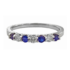 14K White Gold - 0.13ct/0.28ct - Diamond & Sapphire Alternating 7 Stone Prong Set Band