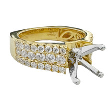 14K Yellow Gold - 1.03ct - Round Diamond Three Row Euro Shank Eng Ring Setting