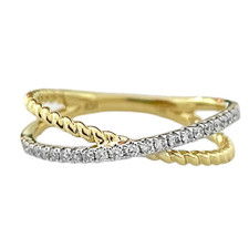 14K Yellow Gold - 0.15ct - Round Diamond Rope X Fashion Ring