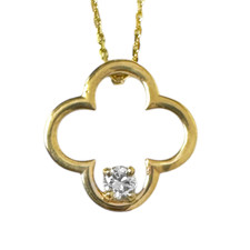 14K Yellow Gold - 0.15ct - Round Diamond Open Clover Pendant & Chain