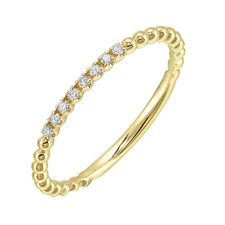 14K Yellow Gold - 0.05ct - Round Diamond Set Beaded Stackable Band