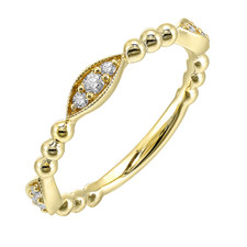 14K White Gold - 0.16ct - Round Diamond Scalloped Beaded Stackable Band