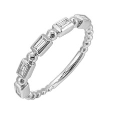 14K White Gold - 0.20ct - Bezel Set Baguette & Bead Stackable Band