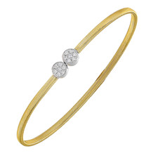 14K Yellow Gold - 0.16ct - Round Diamond Cluster Flexible Bangle Bracelet