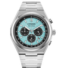 CITIZEN ECO DRIVE - ZENSHEIN CHRONO WATCH  - STAINLESS STEEL LIGHT BLUE DIAL, 42MM