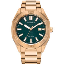 CITIZEN ECO DRIVE WATCH - ROSE GOLD TONED - GREEN DIAL - 41MM