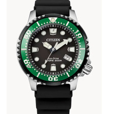 CITIZEN ECO DRIVE PROMASTER DIVE WATCH - GREEN BEZEL - 44MM - BLACK RUBBER BAND