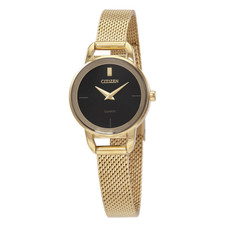 CITIZEN QUARTZ - LADIES GOLD TONE MESH, BLK DIAL