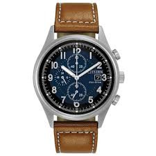 Mens Citizen Eco Drive GARISON Watch - Steel Case, Blue Dial, Brown Leather Strap, Watch