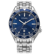 CITIZEN ECO DRIVE CARSON WATCH - BLUE DIAL & BEZEL, STEEL 42MM CASE