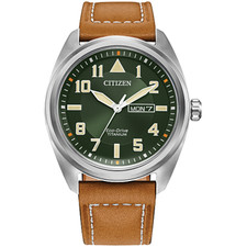 CITIZEN - GARRISON WATCH - GREEN DIAL, BROWN LEATHER - 42MM