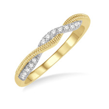 14K Yellow Gold - 0.15ct - Braided Beaded Edge Two Tone Diamond Band