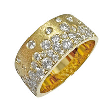 14K Yellow Gold - 1.00ct - Round Diamond Confetti Set - 8.7mm Wide Satin Finished Band