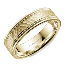 14K Yellow Gold - 6MM - Hammered Milgrain Edge Gents Wedding Band