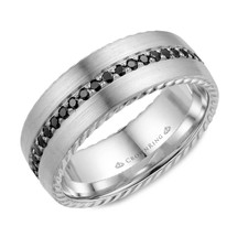 14K White Gold - 8mm - (0.72ct)- Black Diamond Eternity Band Gents Wedding Band