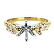 14K Yellow Gold - Round Diamond Floral Inspired Diamond Engagement Ring Setting (0.20ct)