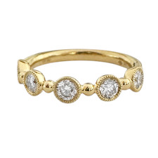 14K Yellow Gold - 0.62ct - Round Diamond Bezel Set Beaded Stacking Band