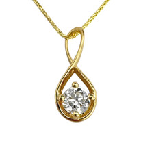 14K Yellow Gold - 0.50ct - Infinity Style Round Diamond Solitaire Pendant & Chain 