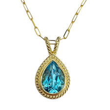 10K Yellow Gold - 10 x 7 - Bezel Set Pear Cut Blue Topaz & Chain