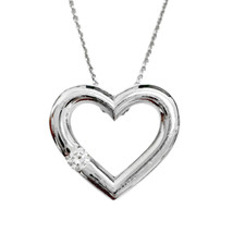 14K White Gold - Round Diamond Set Open Heart Pendant & Chain (0.05ct)